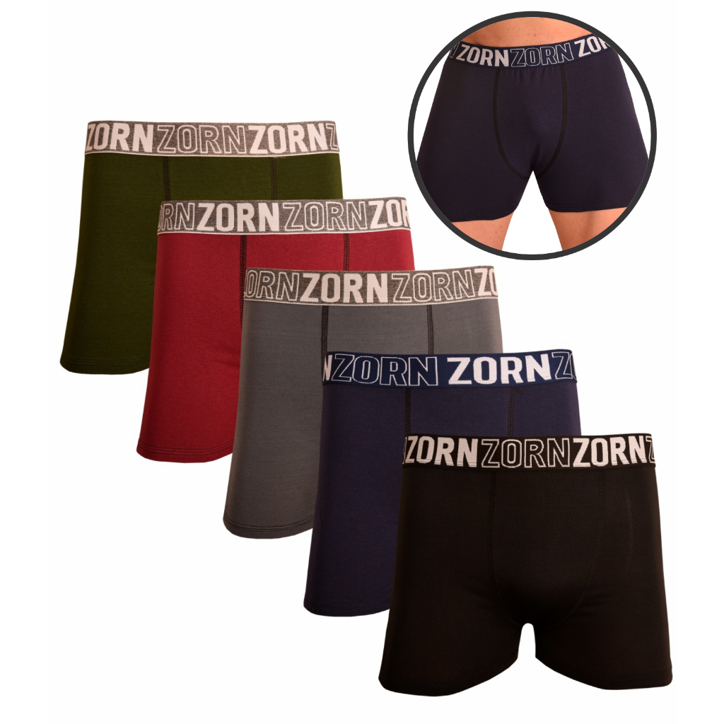 Kit 05 Cuecas Boxer Box de Algodão Masculinas Adulto Lisas ZORN