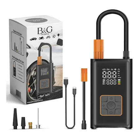Compressor De Ar Portátil Digital B&g Preto Usb-c Para Carro Moto Bike 127/220v 60 Hz Monofásica